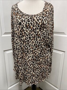 Maurices Leopard Print Long Sleeve Scoop Neck T-Shirt 4X